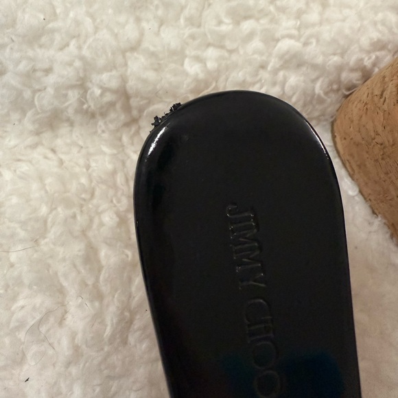 Jimmy Choo Black and Gold Panna Wedge Sandals - Picture 4 of 5